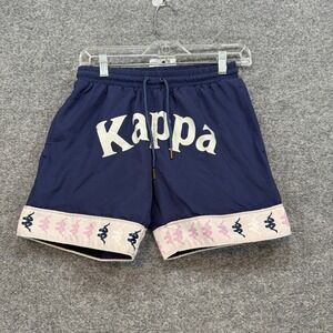 Vintage Kappa Shorts Mens Small Blue Logo Tape Trim Elastic Waist Drawstring Y2K